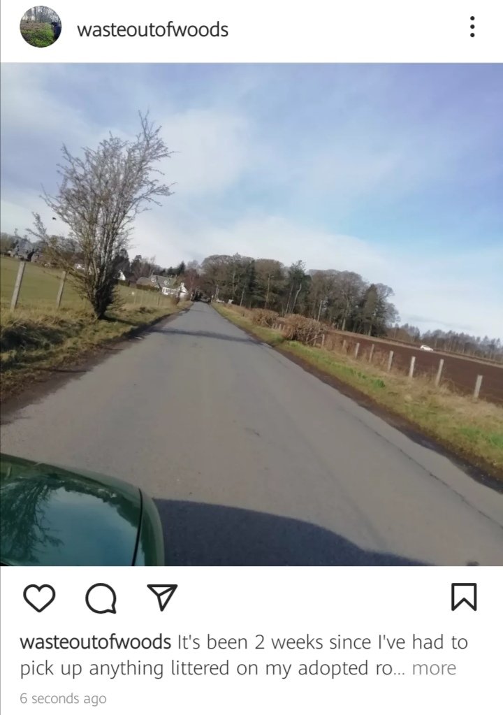 MackayArts's tweet photo. The adopted road I cleared 2 weeks ago is still clear of litter, I think people resist the temptation when there isn't any litter to add to @PerthandKinross #litterpicker #litterpicking #greatspringclean https://t.co/UeOkJ19Eh9