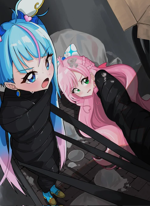 うら山()さんの小説:【二次創作】ごみ捨て場 の前半挿し絵を描かせていただきました~!!ごみを投げつけられ、挙げ句の果てに拘束されるヒーローたちは無様です....!! 