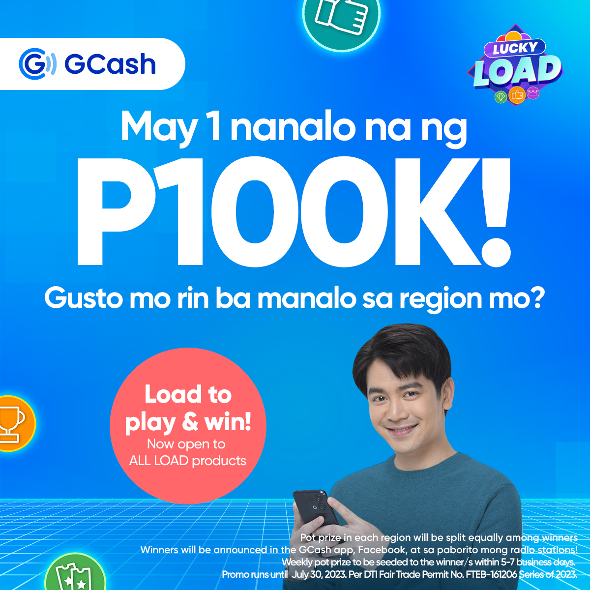 gcashofficial's tweet photo. May 1 winner from Visayas na mag-uuwi ng pot prize!
Gusto mo rin ba ng chance manalo ng P100K? Keep buying at least P50 of any load product via GCash to get a ticket to play Lucky Load!
Baka ikaw na ang next LUCKY winner ng region mo! Load to play & win with #GCashLuckyLoad! https://t.co/y2JDHp4ZUI