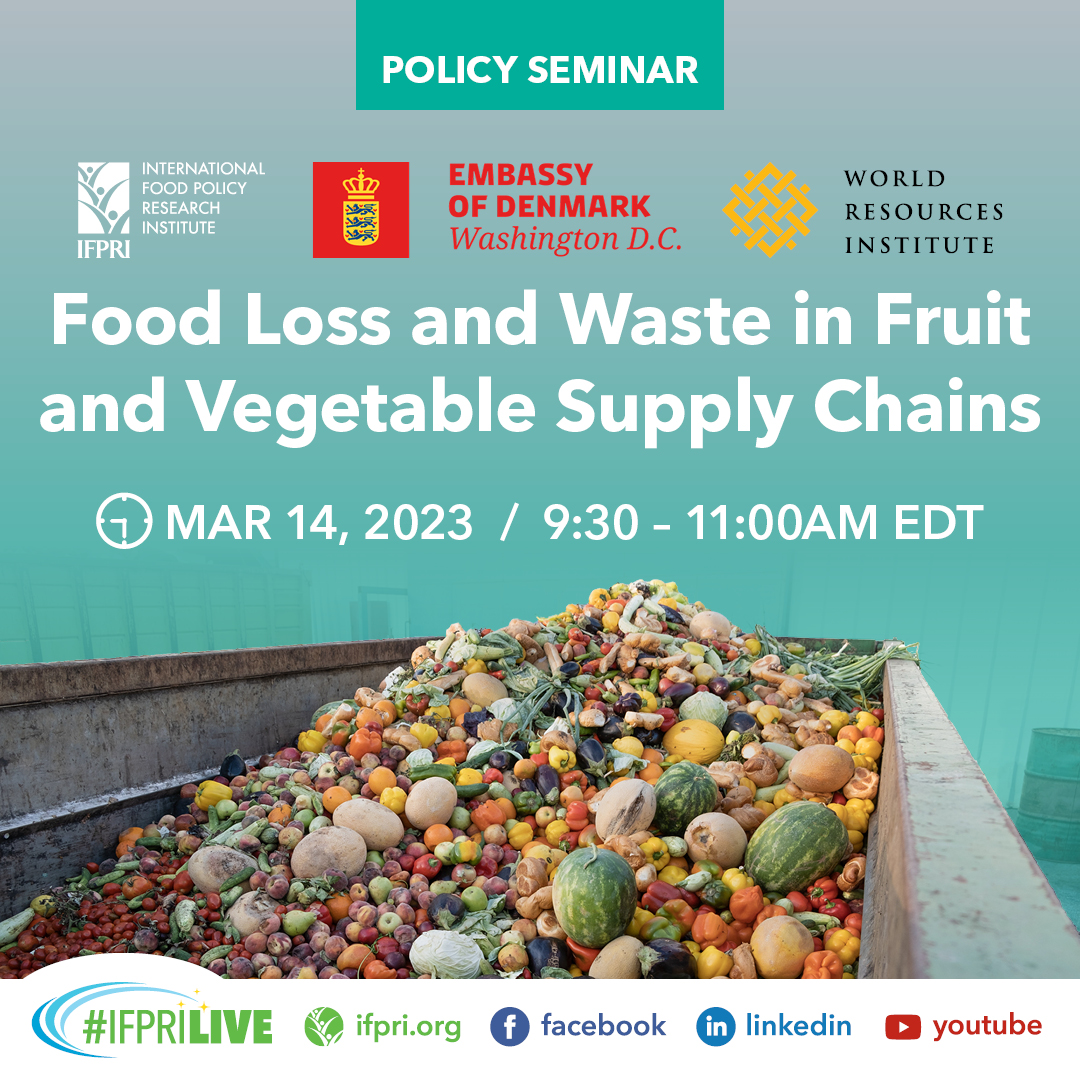 🔔 #IFPRIPolicySeminar TODAY @ 9:30 AM EST 🔔 
Tune in on Twitter or at any of these links: 

🎫 bit.ly/food_loss 
▶️ bit.ly/ifpriYT 

@RobVos26 @ldelgadotero @MaximoTorero @LizGoodwin @bunkasangr @apeelsciences 

@DenmarkinUSA @WorldResources @CGIAR