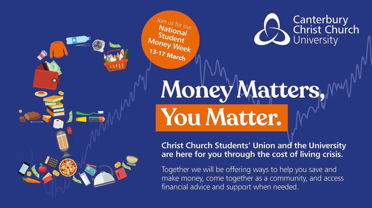 CanterburyCCUni's tweet photo. The current cost of living crisis is affecting everyone; that's why we're working with @christchurchsu to support students during this time to access financial advice & support, plus tips on saving and making money whilst studying. #StudentMoneyWeek
https://t.co/lO4UvqZfbm https://t.co/2EMMPx1UPc