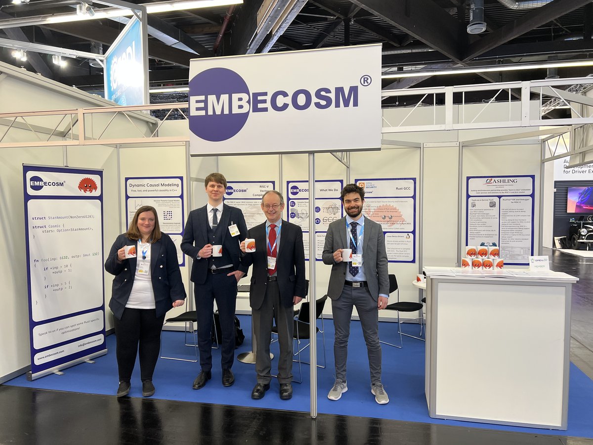 Embecosm's tweet photo. At Embedded World? Come along to 4-160 and get yourself a mug if you can spot the Rust specific optimisations! #embeddedworld  #rustgcc  #llvm  #dynamiccausalmodeling  #gcc  #riscv  #openhwgroup https://t.co/n47UkTgxrs