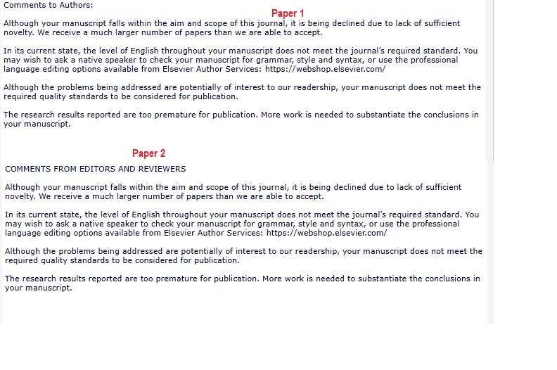 I always advise, don't take editor #rejections seriously. Coincidence! same comments of rejection for two #manuscripts. The editor doesn't even think to rephrase. Journal is >20 years old with IF ~9. Just delete the #mail &amp; move on. #AcademicTwitter <a href="/AcademicChatter/">Academic Chatter™</a>