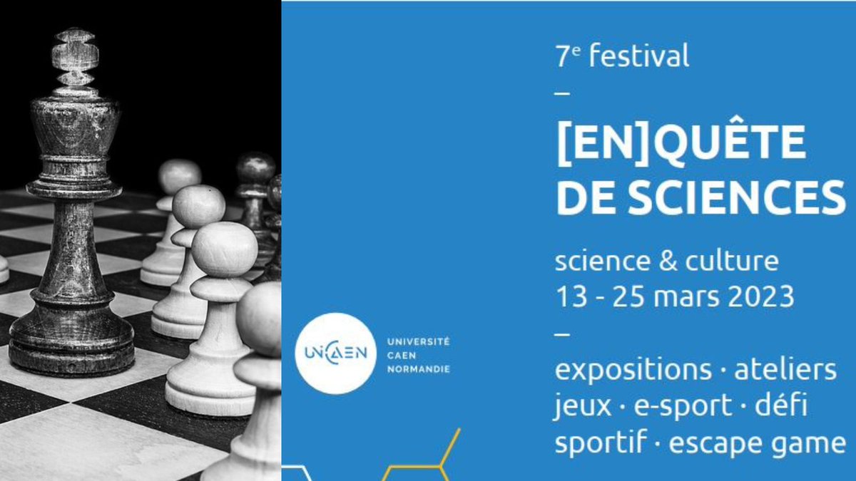 ♟️Il vous reste encore quelques heures pour vous inscrire au tournoi d'échecs en ligne organisé avec la <a href="/bibstaps/">BibSTAPS</a> et la <a href="/ffsu_normandie/">Ligue Normandie FFSU</a>  

⌚️Début du tournoi à 18h30 !

📝Le formulaire pour participer: enquetes.unicaen.fr/index.php/9921…