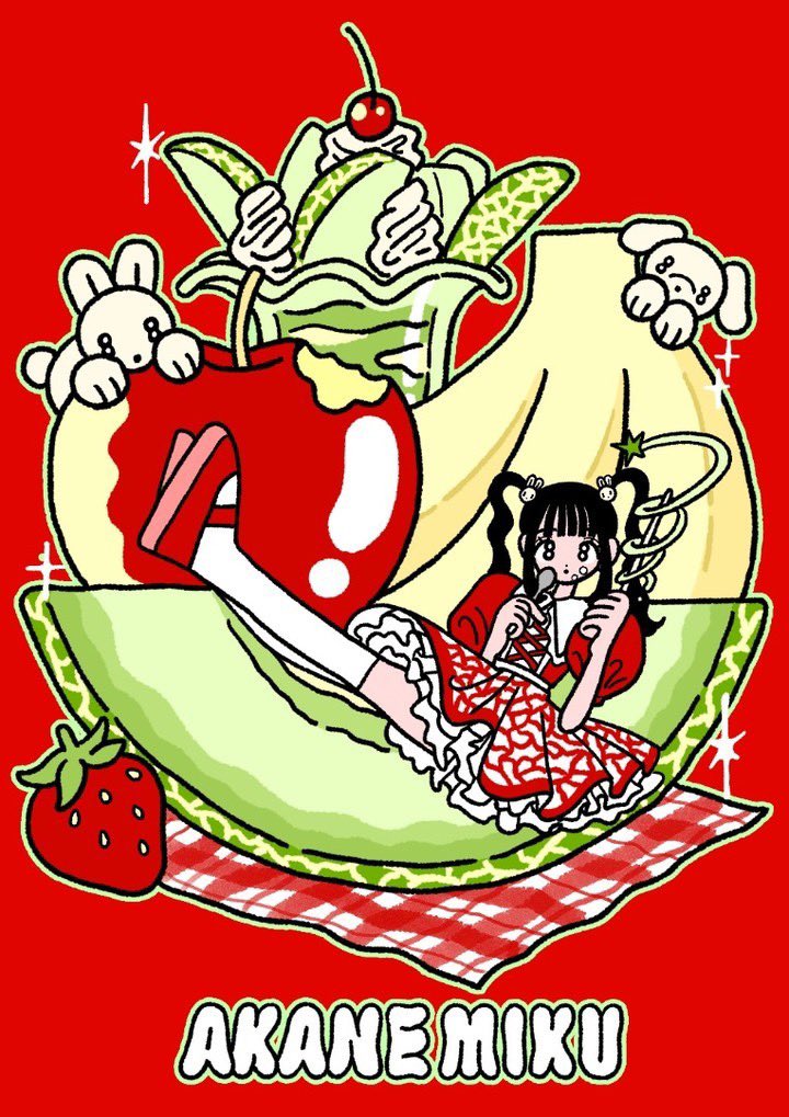 tomoooo_888's tweet photo. 《WORK》
アイドルグループ # PEXACOAの茜みく様の生誕祭Tシャツのイラストを担当させていただきました🍈🍒🍌 https://t.co/LsQo7aoScC