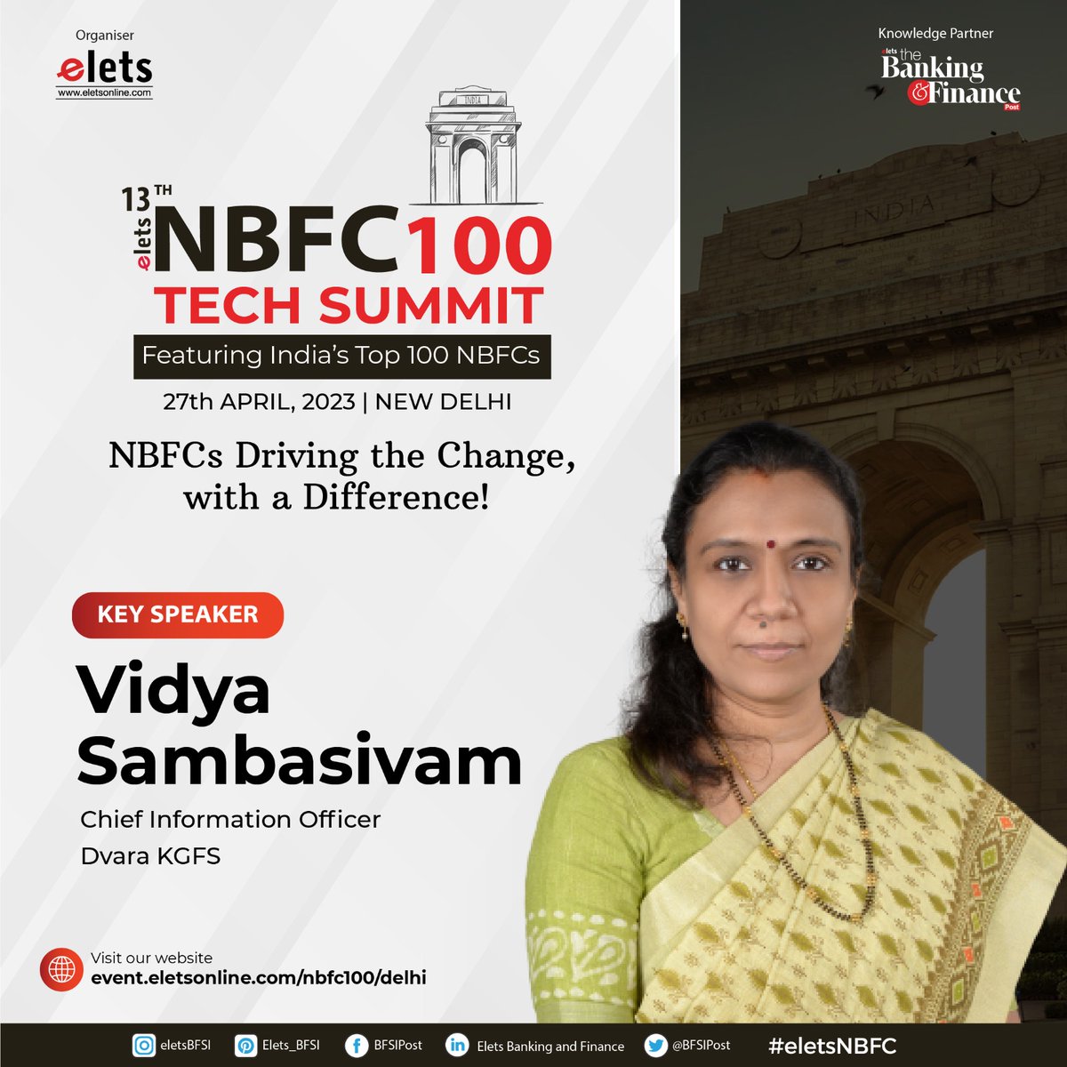 eletsonline's tweet photo. Join us in welcoming #VidyaSambasivam, Chief Information Officer, @DvaraKgfs as Key Speaker at Elets 13th NBFC100 Tech Summit.
Date: 27th April 2023 | New Delhi
Express your interest: https://t.co/T288zqmX9p
#eletsNBFC #NBFC100 #BFSI #NBFCs https://t.co/KdI3hlNfmo