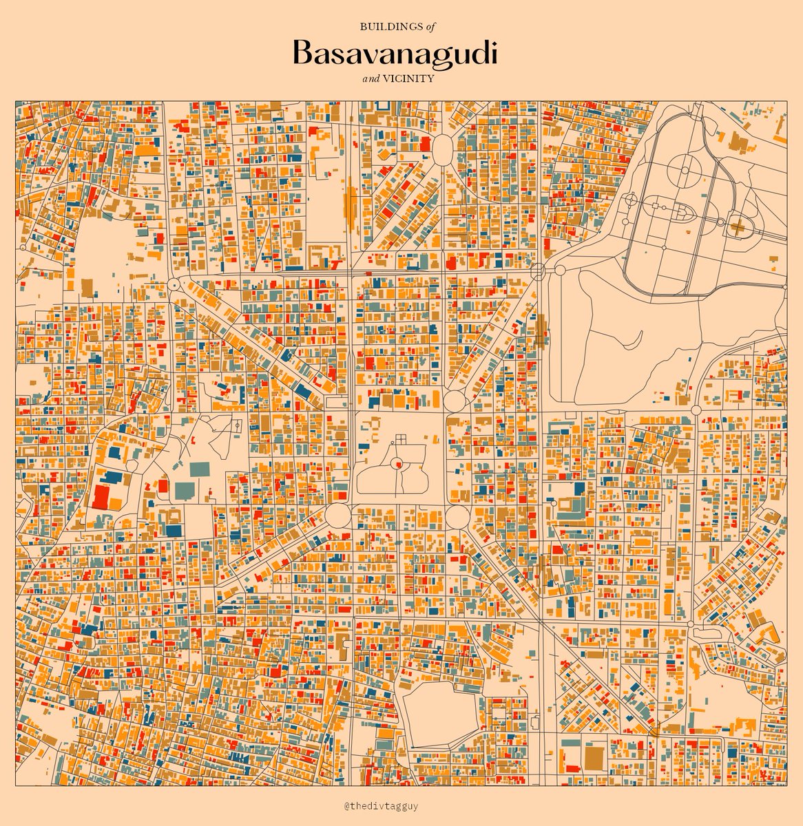thedivtagguy's tweet photo. Map art with building footprints of some areas in Bangalore. #QGIS https://t.co/loECAezxYh