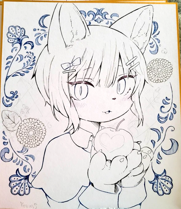 描き途中の色紙🐱🌼 