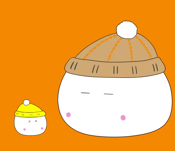 こんばんは衣替えしたのに朝寒かったですね～マフラー巻いて外出ましたもちねこ防寒2「桜開花したのに寒いね」「ね～」#イラスト 