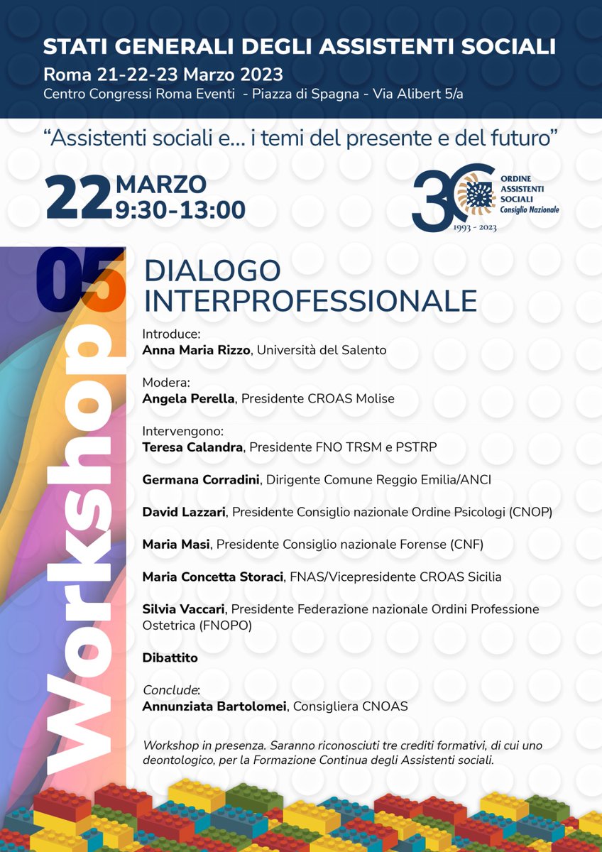 CnoasNazionale's tweet photo. Ci stiamo preparando ai nostri #30anni.
Parleremo di #DialogoInterprofessionale
con @unisalento #croasMolise #FnoTsrmPstrp @comuni_anci @CNOPsicologi @CNF_it #Fnas #CroasSicilia #Fnopo 
#30annidiordine #AssistentiSociali @CnoasNazionale https://t.co/OHQflQOWsG