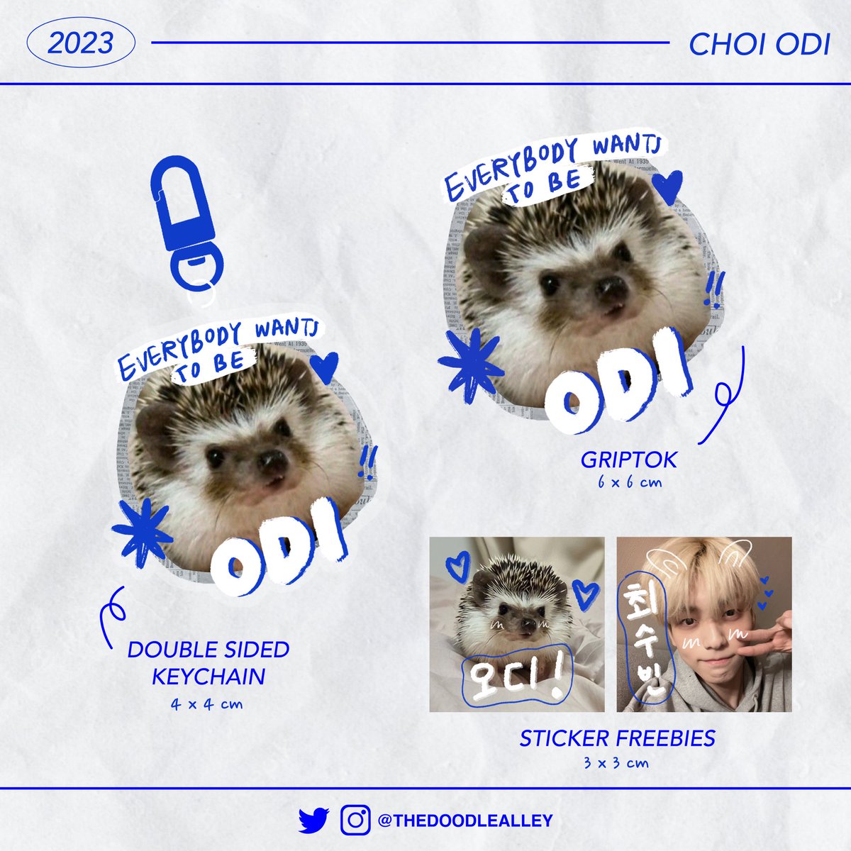 [ rts &amp; likes are appreciated ]

—— PRE-ORDER NOW 🦋🦔

ODI Keychain &amp; Griptok 
🤍 Keychain - IDR 27.000 /pcs
💙 Griptok - IDR 25.000 /pcs
🦋 BUNDLE SET - IDR 50.000

🗓️ 14 - 22 March 2023 
📦 7 - 10 working days after PO closed 

How to order? ⬇️
