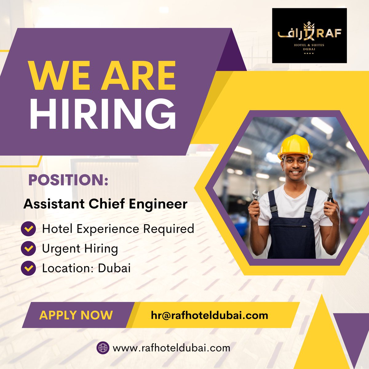 Raf_hotel's tweet photo. ‼️Urgent Hiring 
We are urgently hiring for Assistant Chief Engineer.

#experience #interview #cv #dubai #hotel  #Electrician #JobsInHotels #RAFHotelDubai #hiring #hospitality #opportunity #DubaiHotelJob #UrgentHiring #AssistantChiefEngineer #ChiefEngineer #Engineer https://t.co/vkM4Gx4NSH