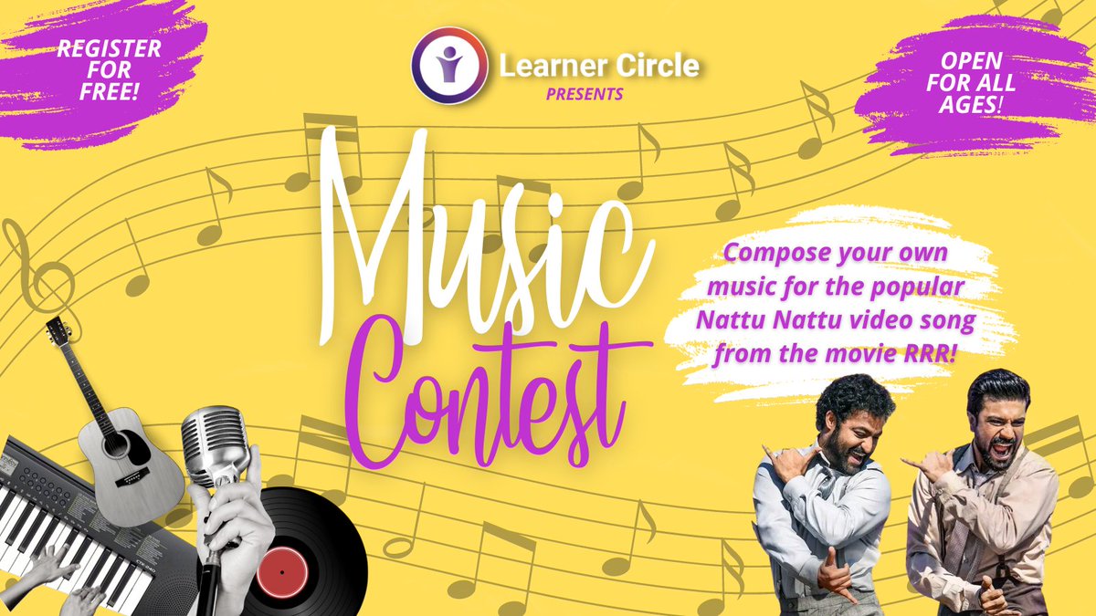 learnercircle1's tweet photo. If you love music this is for you! 🎶✨

Learner Circle brings the one of its kind Music Composition Contest for you! 
Register for free at:  https://t.co/64zzUSwNdA 

#Oscars2023 #NattuNattu #RRR #oscarwinning #Learnercircle https://t.co/qwCcnRzVm3