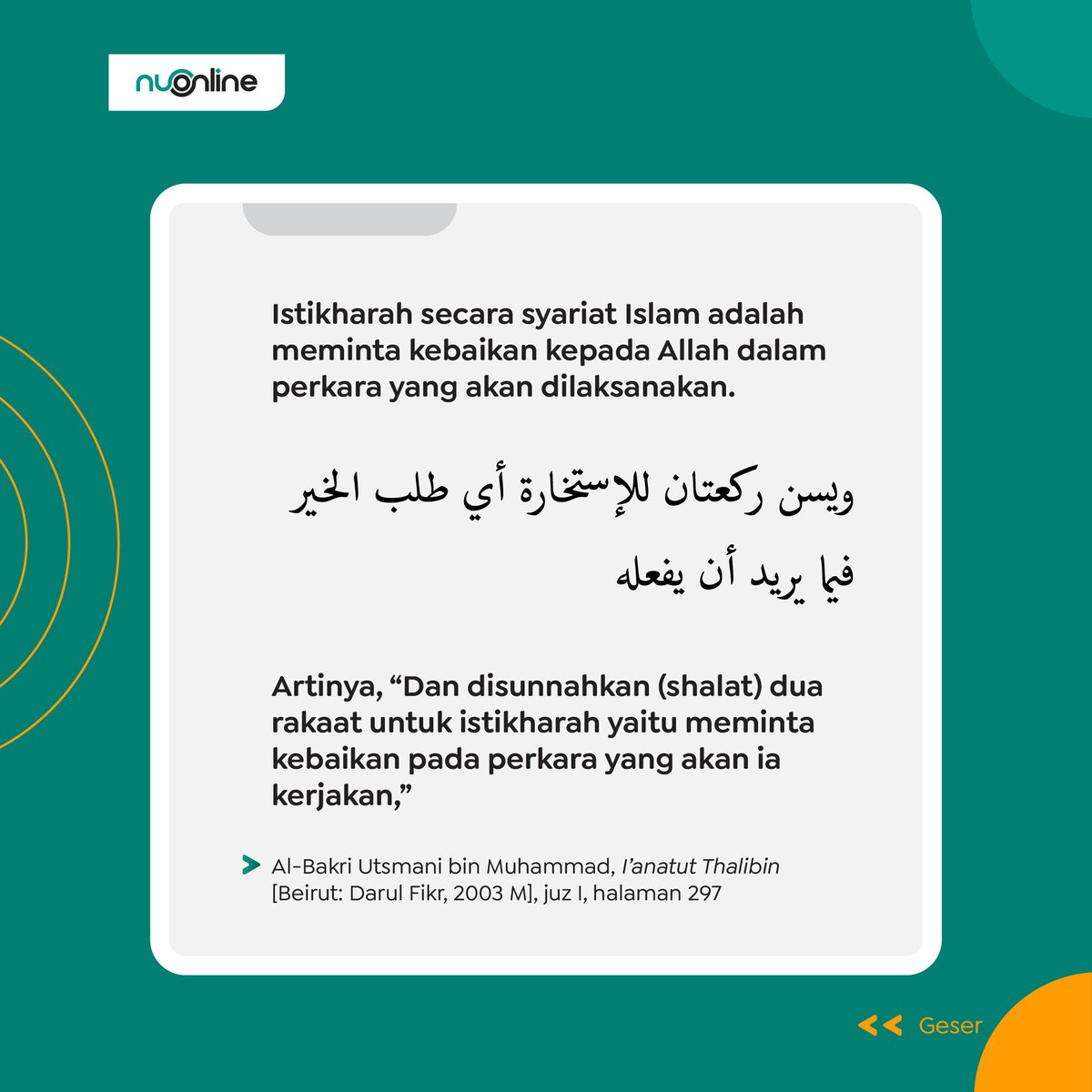 nu_online's tweet photo. Istikharah secara syariat Islam adalah meminta kebaikan kepada Allah dalam perkara yang akan dilaksanakan.
#nahdlatululama #nuonline #tutorialibadah #shalatistikharah https://t.co/Bf7JNuLacl
