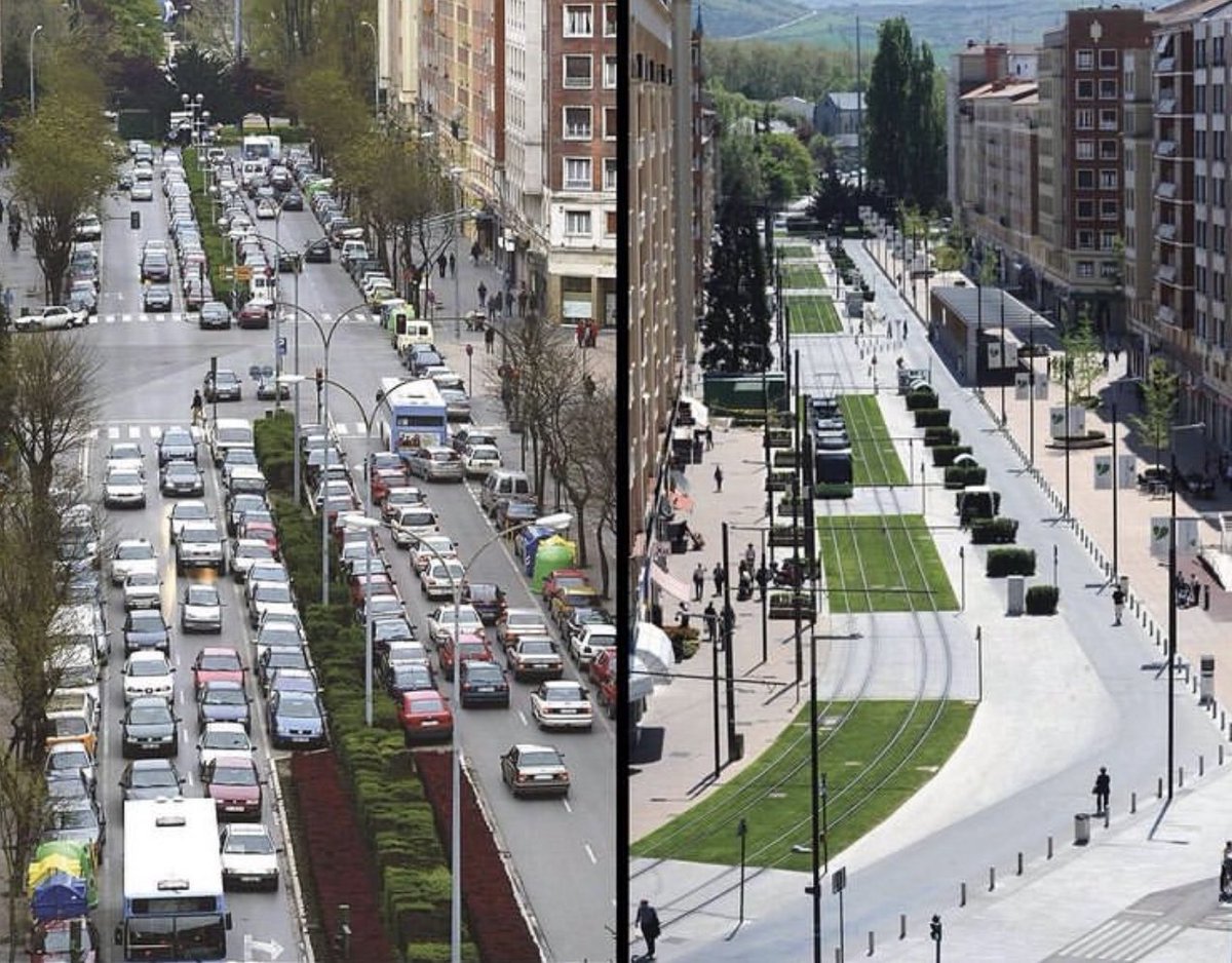 Vitoria-Gasteiz 🇪🇸: 2008 blockierten parkende Autos 64 % der Straßen und Plätze in der Stadt. Heute nicht mehr. #Verkehrswende #StädteFürMenschen