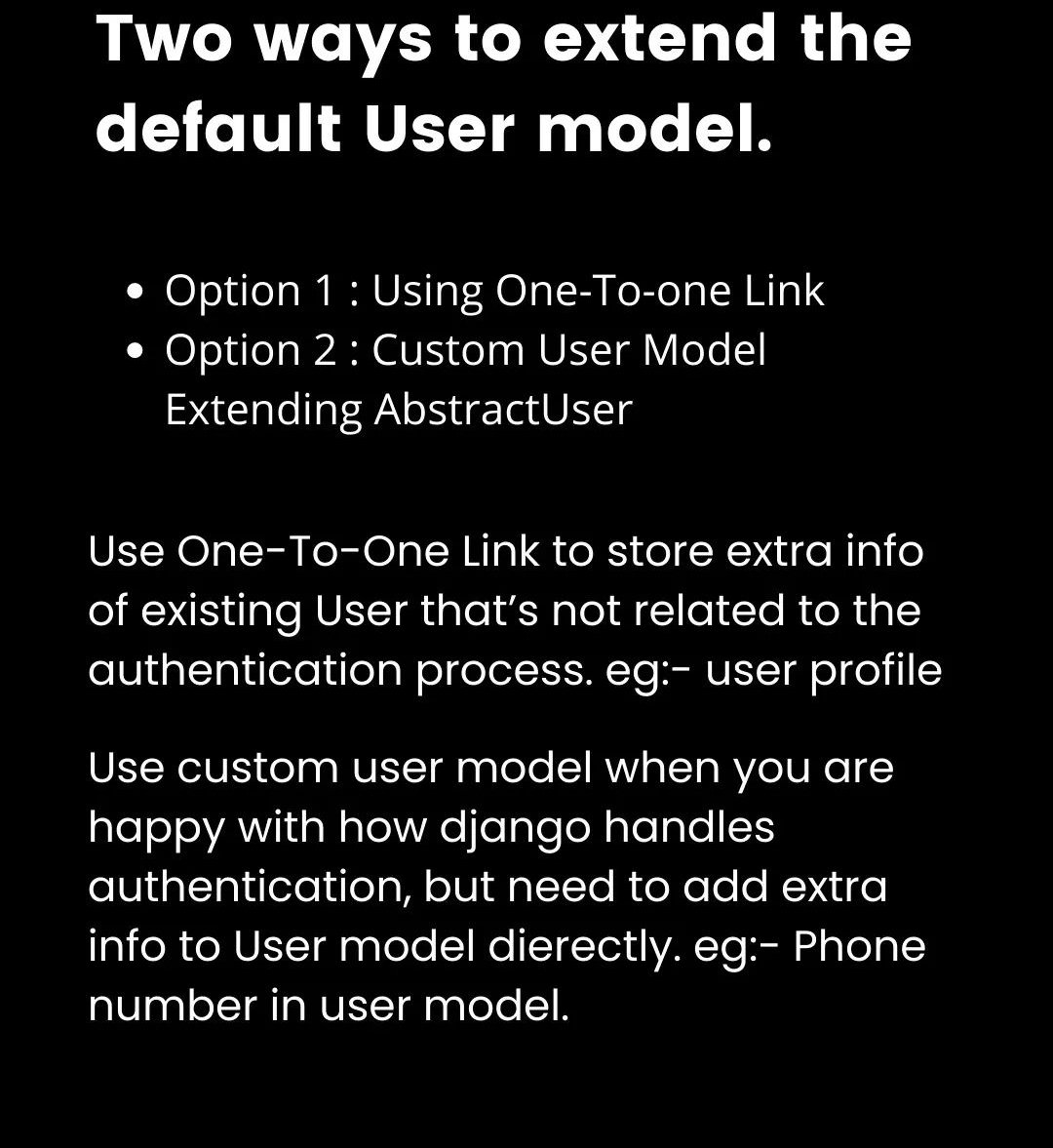 djeffssource's tweet image. For a real-world project, the official Django
doc recommends using a custom user model instead. This provides far more flexibility down the line so, as a general rule, always use a custom user modet for all new Django projects.
#djangocommunity #django #djsbgocommunity
#django3