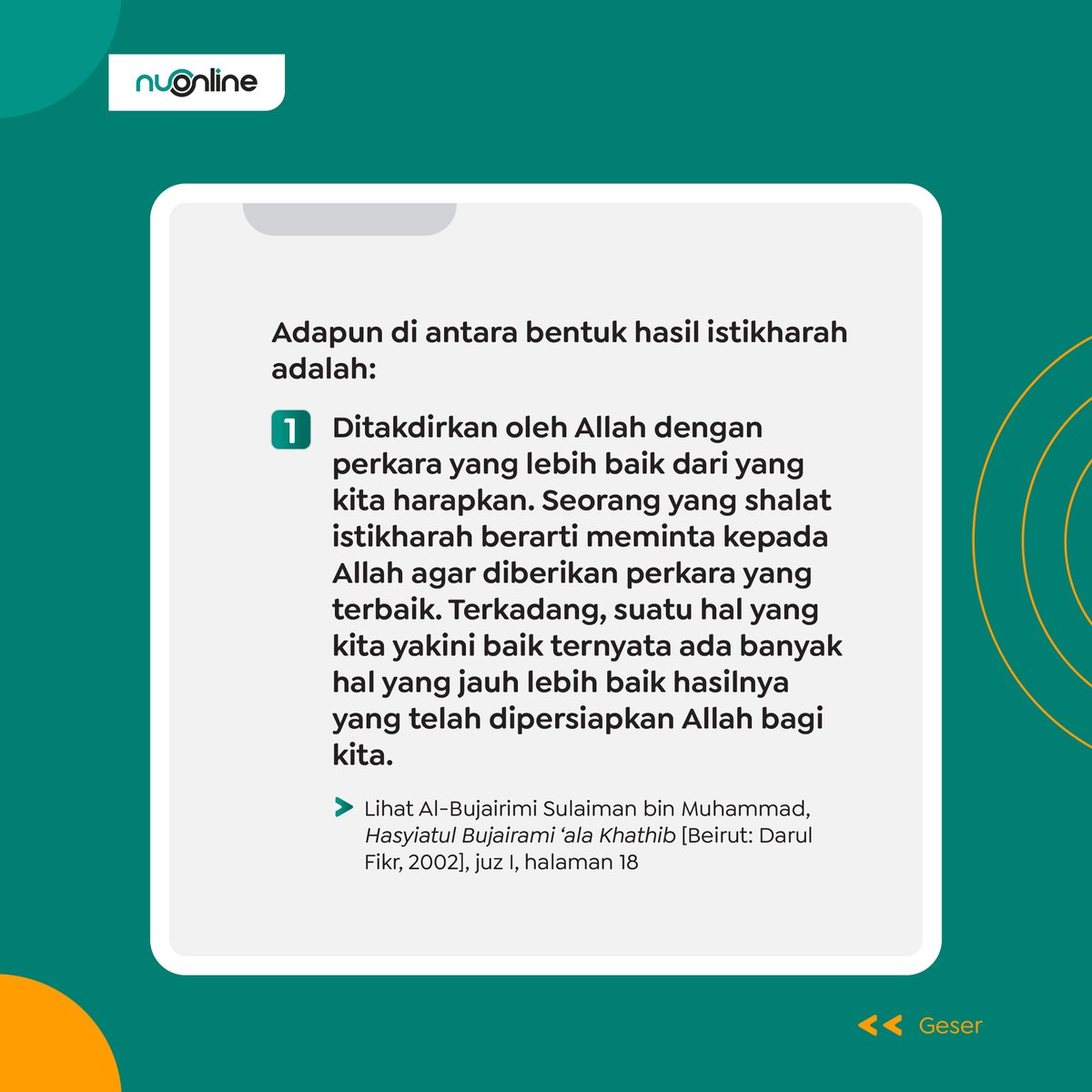 nu_online's tweet photo. Adapun di antara bentuk hasil istikharah adalah:
1. Ditakdirkan oleh Allah dengan perkara yang lebih baik dari yang kita harapkan.
2. Dimantapkan oleh Allah untuk memilih pilihan yang paling baik.
#nahdlatululama #nuonline #tutorialibadah #shalatistikharah https://t.co/webMX0ZPnG