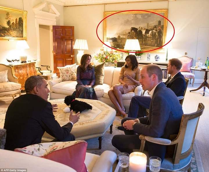 mary_ndlela's tweet photo. The British royal family ain't racist dat why they gives racist medals, wear racist brooch and hang racist paintings. Plus bullying their Prince for marrying a black gal. #RacistRoyalFamily https://t.co/AdeYap1DJ3