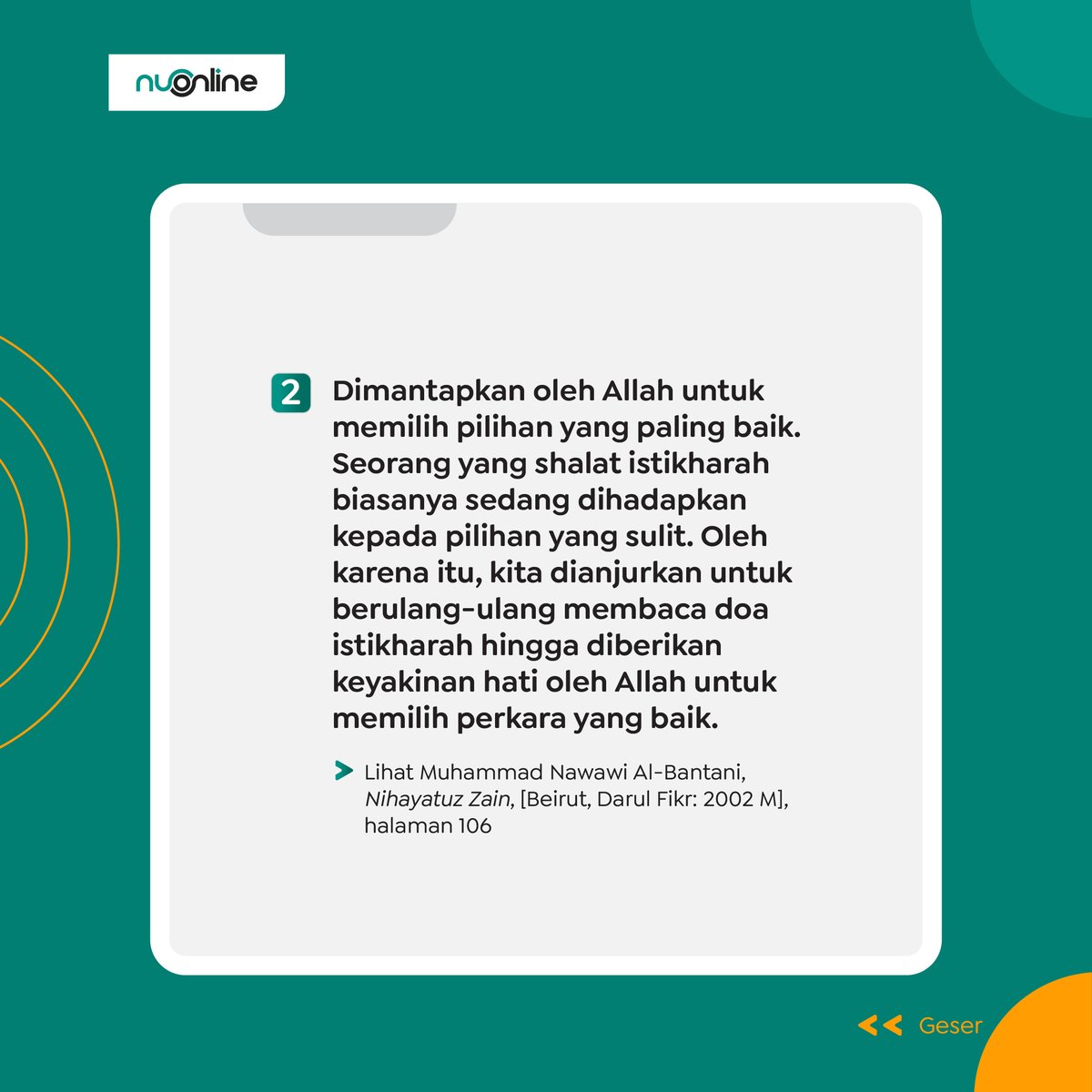 nu_online's tweet photo. Adapun di antara bentuk hasil istikharah adalah:
1. Ditakdirkan oleh Allah dengan perkara yang lebih baik dari yang kita harapkan.
2. Dimantapkan oleh Allah untuk memilih pilihan yang paling baik.
#nahdlatululama #nuonline #tutorialibadah #shalatistikharah https://t.co/webMX0ZPnG