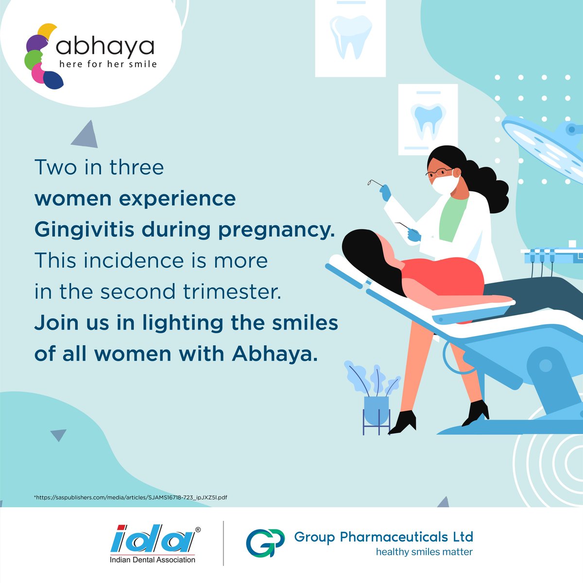 group_pharma's tweet photo. Hormonal changes during pregnancy can make women prone to Pregnancy Gingivitis. With Abhaya, our goal is to bring to light the often-hidden oral health conditions in women. To join us on this cause, click here: https://t.co/Eqq3ChADfp
#HealthySmilesMatter #grouppharma #ida https://t.co/7bvxbVMmOA
