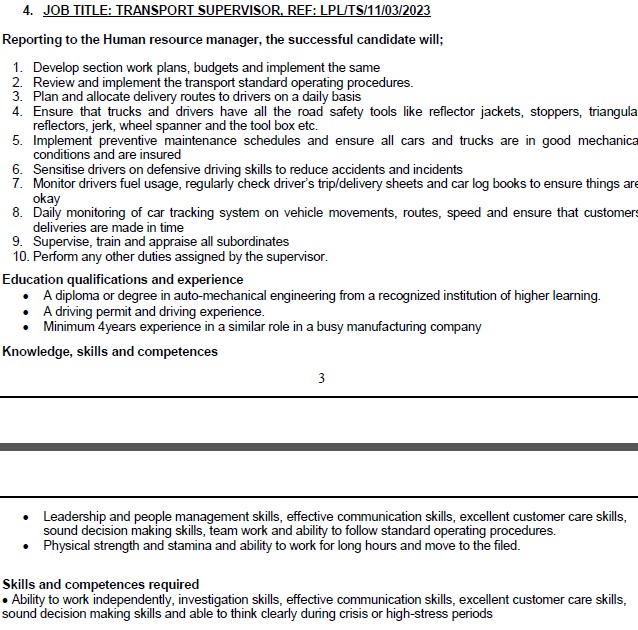#TRANSPORTSUPERVISOR
#INTERALAUDITOR
APPLY NOW