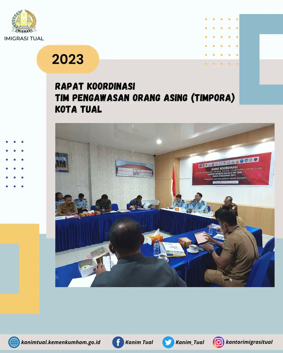 kanim_tual's tweet photo. Tual (14/3) – Kantor Imigrasi Kelas II TPI Tual menggelar Rapat Tim pengawasan Orang Asing (TIMPORA) Kota Tual yang dilaksanakan di Aula Kantor Imigrasi Kelas II TPI Tual.

#kanwilkemenkumhammaluku
#imigrasiindonesia 
#imigrasitual 
#timpora https://t.co/LYoFvLDhqt