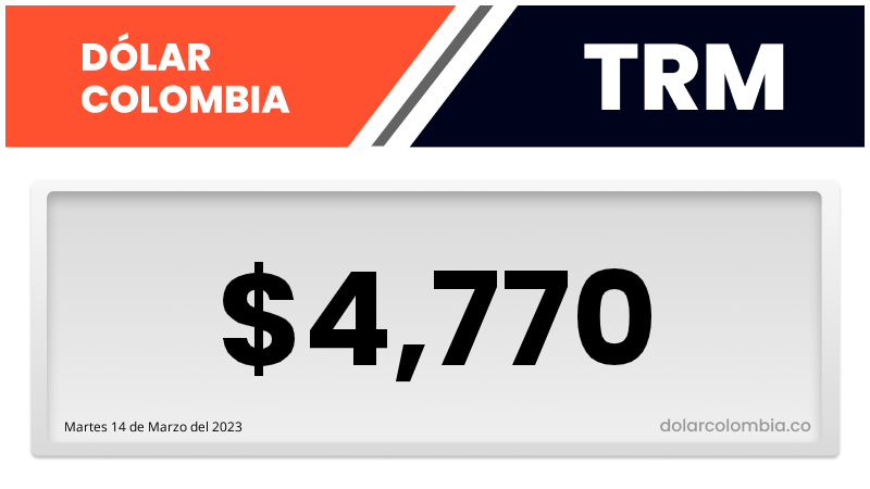 DolarColombiaCO's tweet photo. El precio del dólar en Colombia (TRM) para el dia Martes 14 de Marzo del 2023 es de $4,769.76 Pesos Colombianos. En casas de cambio la negociación esta en ~ $4,674.36 ** Valor de referencia. #DolarHoy #DolarColombia #TRM #Colombia Fuente: https://t.co/YgnMF5NXxP https://t.co/djguucWA4X