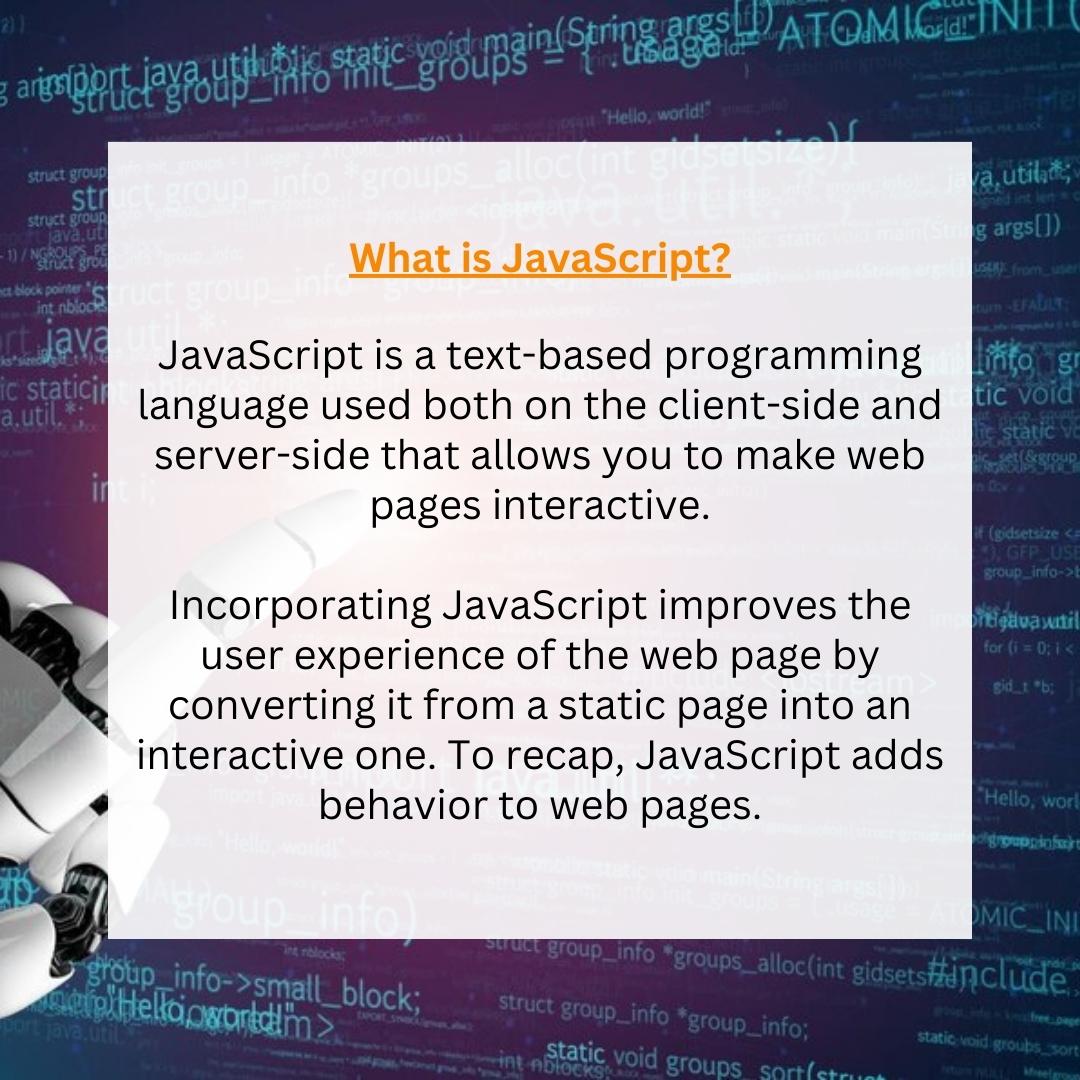 bharat_udyog's tweet image. "Did you know that JavaScript is a text-based programming language that adds behavior and interactivity to web pages? 🤔 Whether you're creating web and mobile apps or developing server applications, JavaScript is a powerful tool that improves the user experience. #JavaScript101"