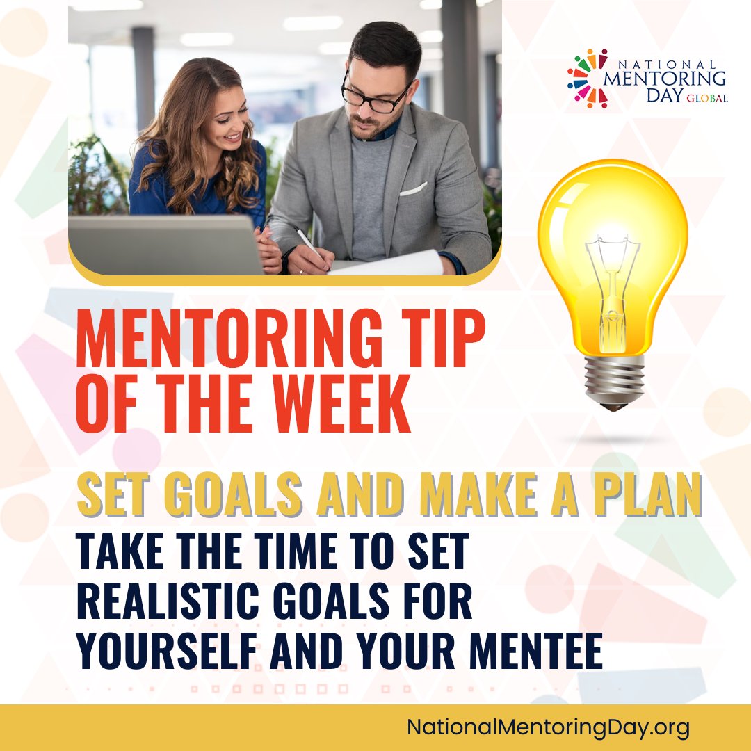 NMDglobal's tweet photo. Set #Goals and Make a Plan. Take the time to set realistic goals and expectations for yourself and your #mentee. Discuss the goals & create an actionable plan to achieve them. Follow up regularly on progress, review & adjust where necessary to ensure success. #mentoringtip https://t.co/fFdWGbYinh