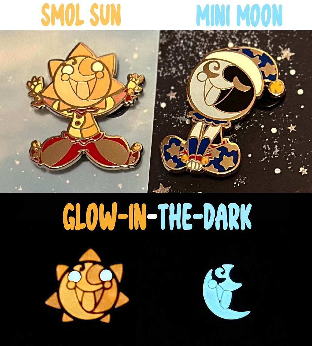 SpaceJacketArt's tweet photo. Now Mini and Smol!  

New Glow-in-the-Dark Smol Sun and Mini Moon now at my shop 

https://t.co/LmnZd15lph

#FNAF #fnafsecuritybreach #sundrop #moondrop #enamelpin https://t.co/BMNnOKiFEa