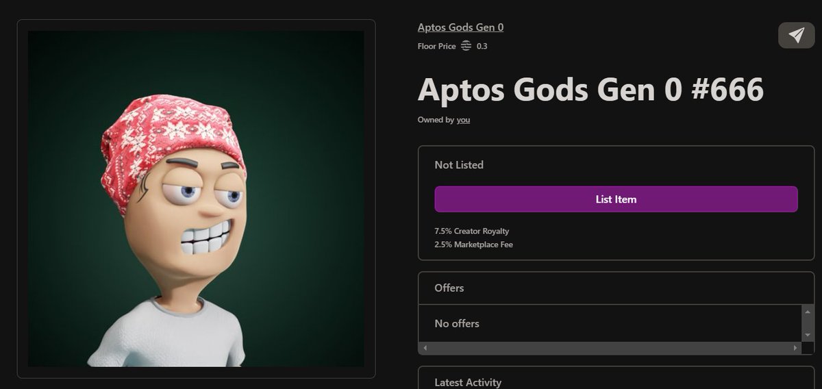 0xraxul's tweet photo. Just swept ๐งนup a lucky find on the floor - an #AptosGods NFT with a unique ID of #666 ! It's not every day you get lucky with these things.๐ฅ๐๐
@Aptos_Gods
#NFTfind #luckyday #Aptos #AptosNFTs https://t.co/5zPQ965iWy