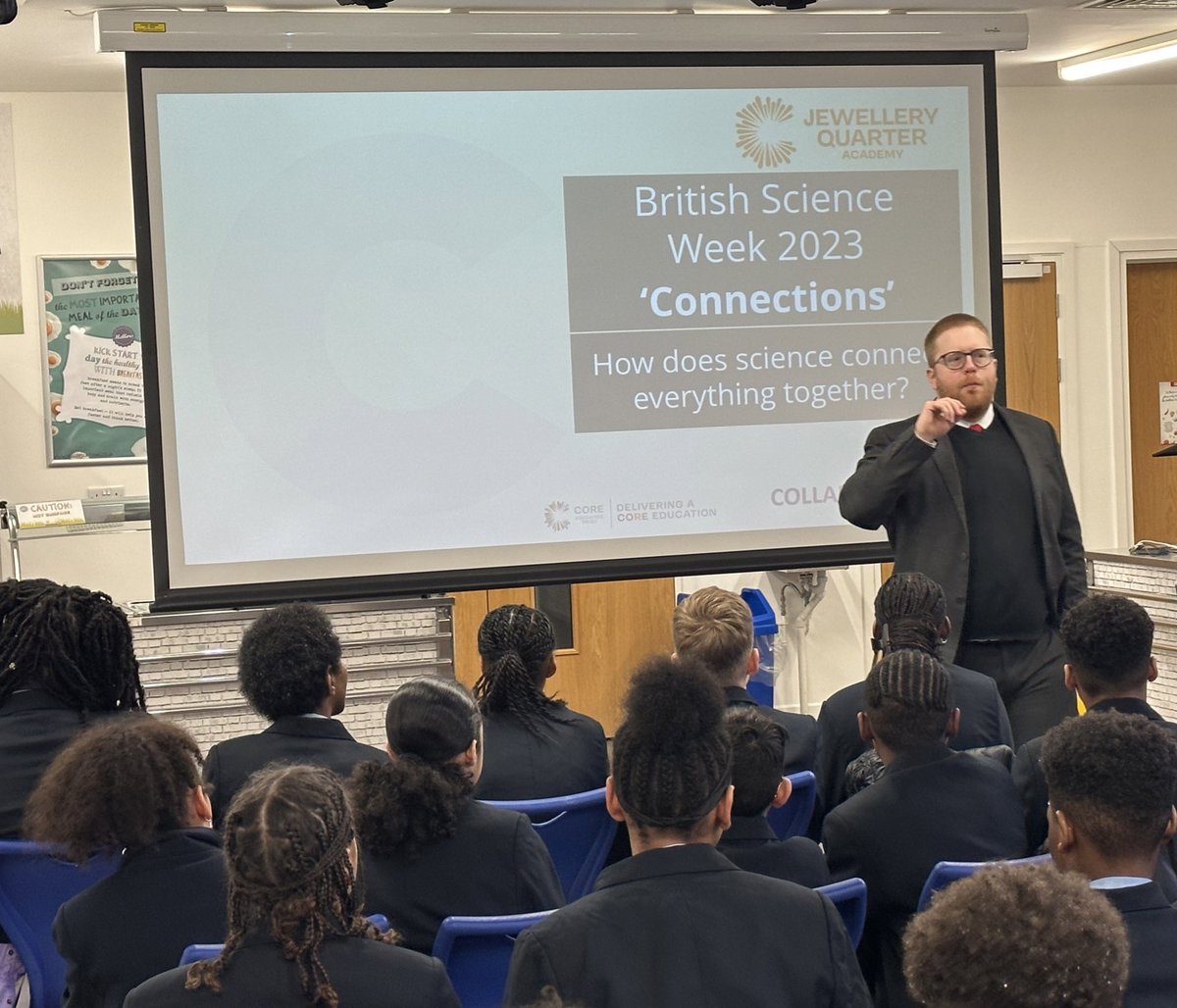 As part of #BritishScienceWeek2023, Mr Yeomans is delivering assemblies on the theme of ‘Connections’. <a href="/science/">Science, Space & Robots</a> <a href="/COREeducate/">CORE Education Trust</a> <a href="/COREJQAcademy/">Jewellery Quarter Academy</a> #collaboration #opportunity
