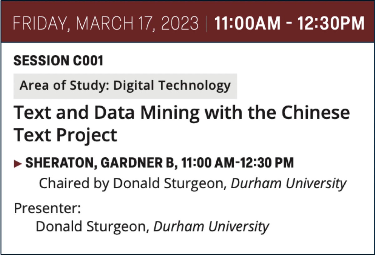 For those attending #AAS2023 in Boston, I will be hosting a hands-on text and data mining workshop for Chinese texts using ctext.org and related tools on Friday 17th - hope to see many of you there, and don't forget to bring your laptops!
