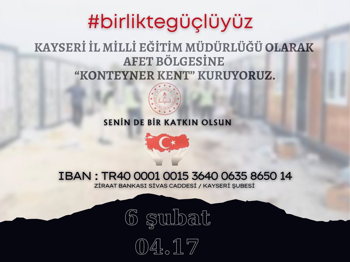 Kocasinann38's tweet photo. Tüm eğitim camiamızla tek yürek olup afet bölgesi için #BirlikteGüçlüyüz 

Haydi Kayseri!

@tcmeb @kayserivaliligi @kayserimem https://t.co/H4kX3rqr6q