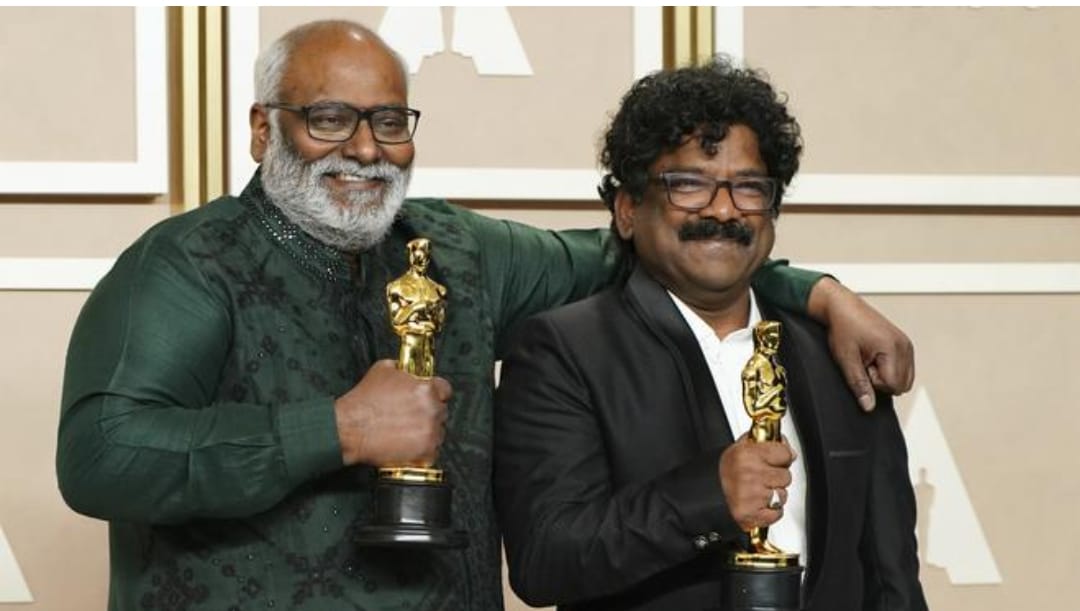 PCDoraswamy's tweet photo. Congratulations to the #RRRMovie team for winning an Oscar for the mesmerizing Natu Natu song!  The Telugu flag continues to fly high!  Kudos to Composer MM Keeravani Garu, Writer Chandrabose Garu,  Ace Director SS Rajamouli Garu &amp;  the entire cast &amp; crew of #RRRMoive https://t.co/xNNMklQnrA