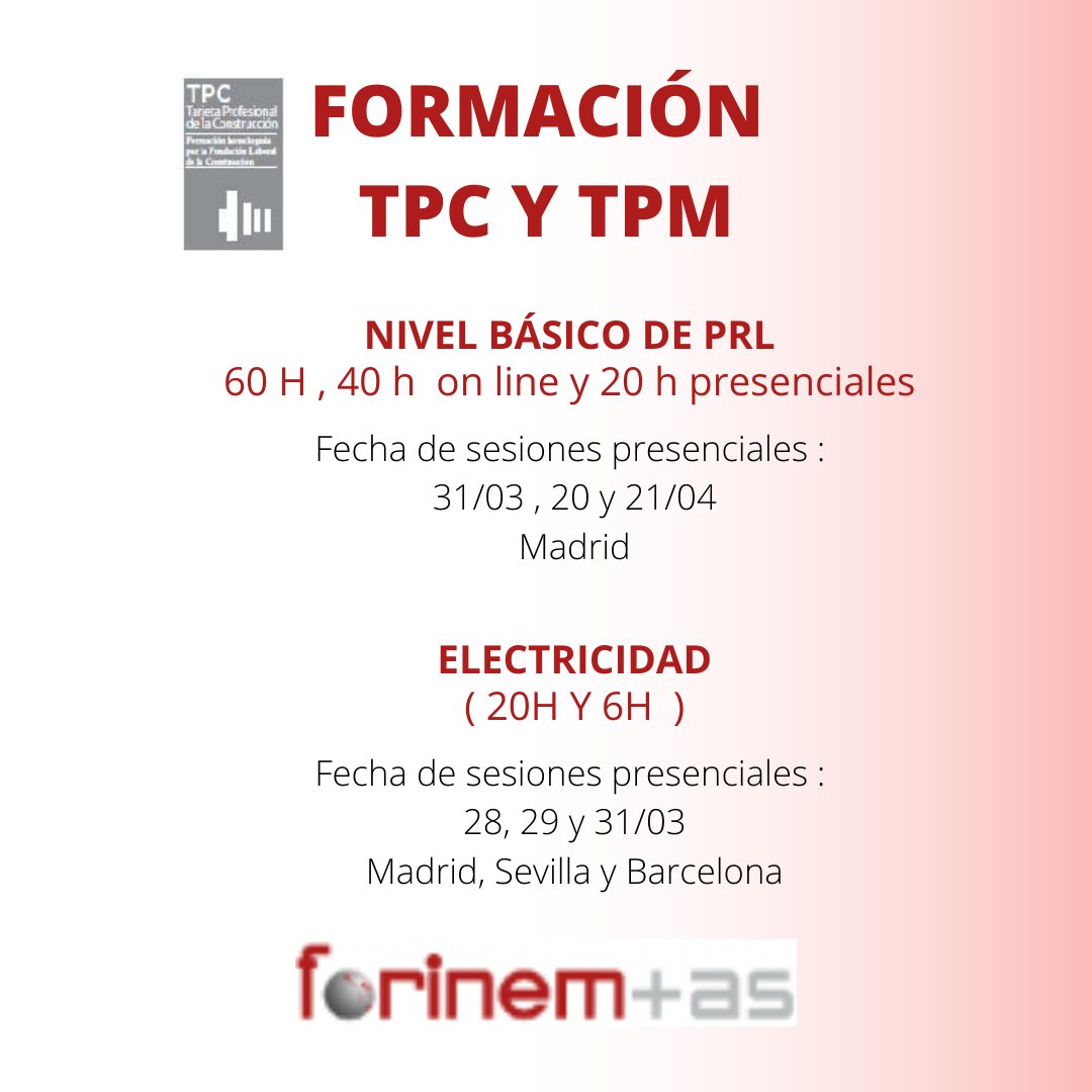 FORINEMAS's tweet photo. NUEVOS cursos de #TPC Y #TPM para finalizar MARZO.
Necesitas más información sobre nuestros cursos, LLAMÁNOS
📞 954 185 076
O si lo prefieres mándanos un mail
✉ info@forinemas.com https://t.co/hV36FVqPaK