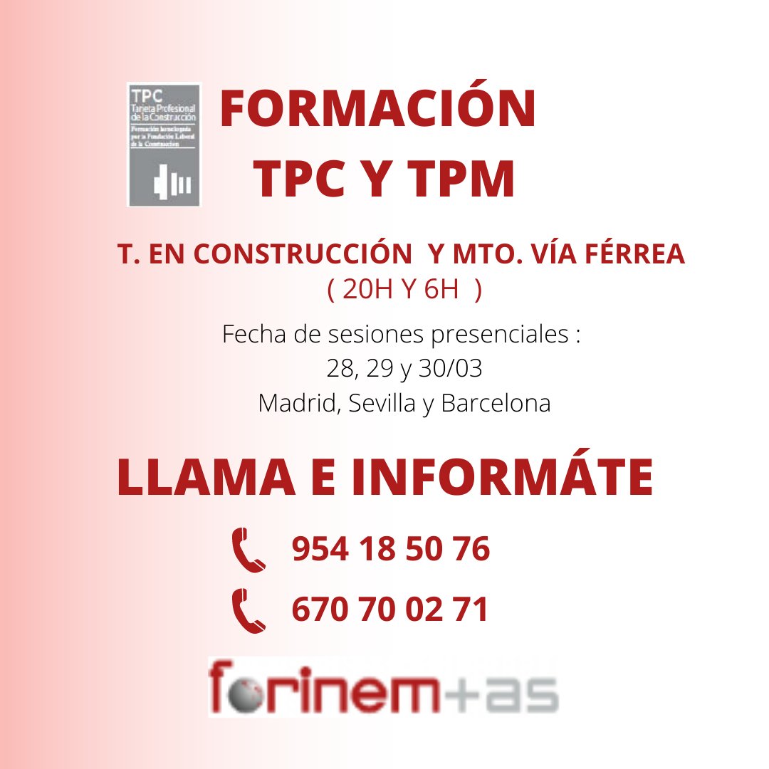 FORINEMAS's tweet photo. NUEVOS cursos de #TPC Y #TPM para finalizar MARZO.
Necesitas más información sobre nuestros cursos, LLAMÁNOS
📞 954 185 076
O si lo prefieres mándanos un mail
✉ info@forinemas.com https://t.co/hV36FVqPaK