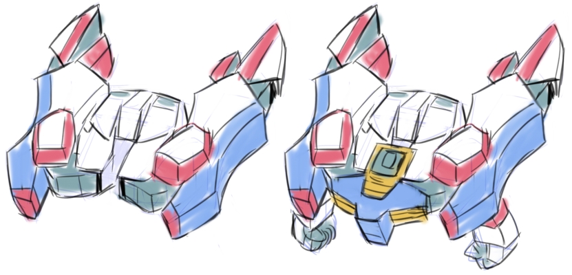 「SDリアル変形ガンダム用ネタ出し。この変形パターンって、スラスターの方向とかで合」|油屋とんびのイラスト