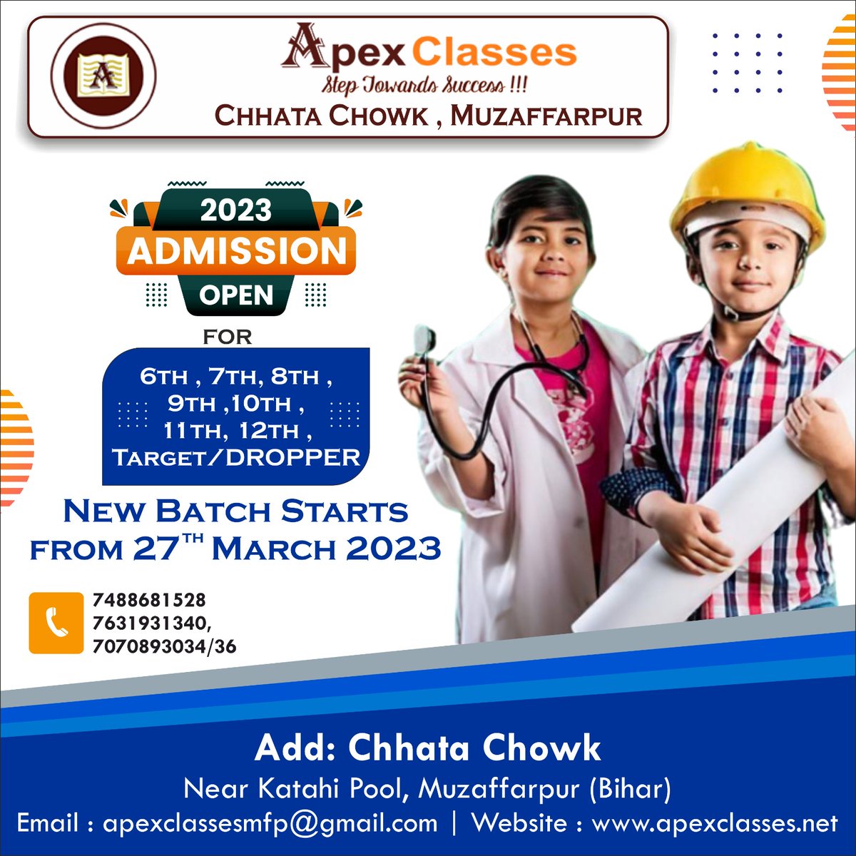 apexclassesmuz's tweet photo. Admission Open For Class 6th, 7th, 8th, 9th, 10th, 11th, 12th , IIT-JEE , NEET, Target/Dropper

#IITJEE #iitjeepreparation #IITJEEcoaching #coaching #institute #educationalinstitute #neetpreparation #neetcoaching #iitclasses #neetclasses #ApexClasses #Muzaffarpur #Chhata_Chowk https://t.co/64Ds0JYJSw