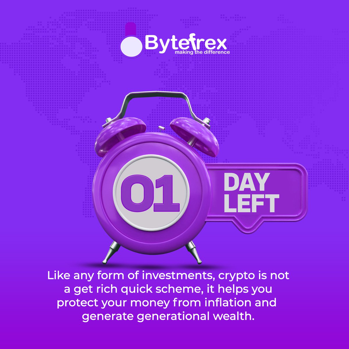 ByteFrex's tweet photo. 01 Day to go to the showdown the world have been expecting
Like any form of investments, crypto is not a get rich quick scheme, it helps you protect your money from inflation and generate generational wealth.
#bytefrex #makingthedifference #betalife #investment #btc #usdt #TRON https://t.co/uFBrd5NNx0