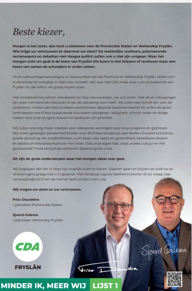 LSvanDijk's tweet image. Er is woendag wat te kiezen in Fryslân! Dit is ons CDA verhaal en daar gaan we voor. Vandaag in de @lc_nl en het @frieschdagblad. Wil je meer weten over onze plannen en kandidaten? Zie dan cda.frl 

#stem15maart #stemcda