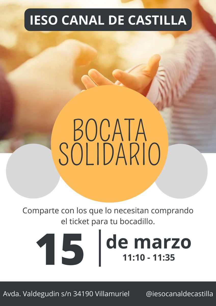 IESOCanal's tweet photo. #Solidaridad. Mañana a la hora del recreo, la comisión de solidaridad, en colaboración con el #AMPA, pone en marcha la iniciativa del bocadillo solidario. Los fondos recaudados, al igual que los de la cesta de Navidad, irán destinados a Aspanis. https://t.co/E9ndo0EZNX