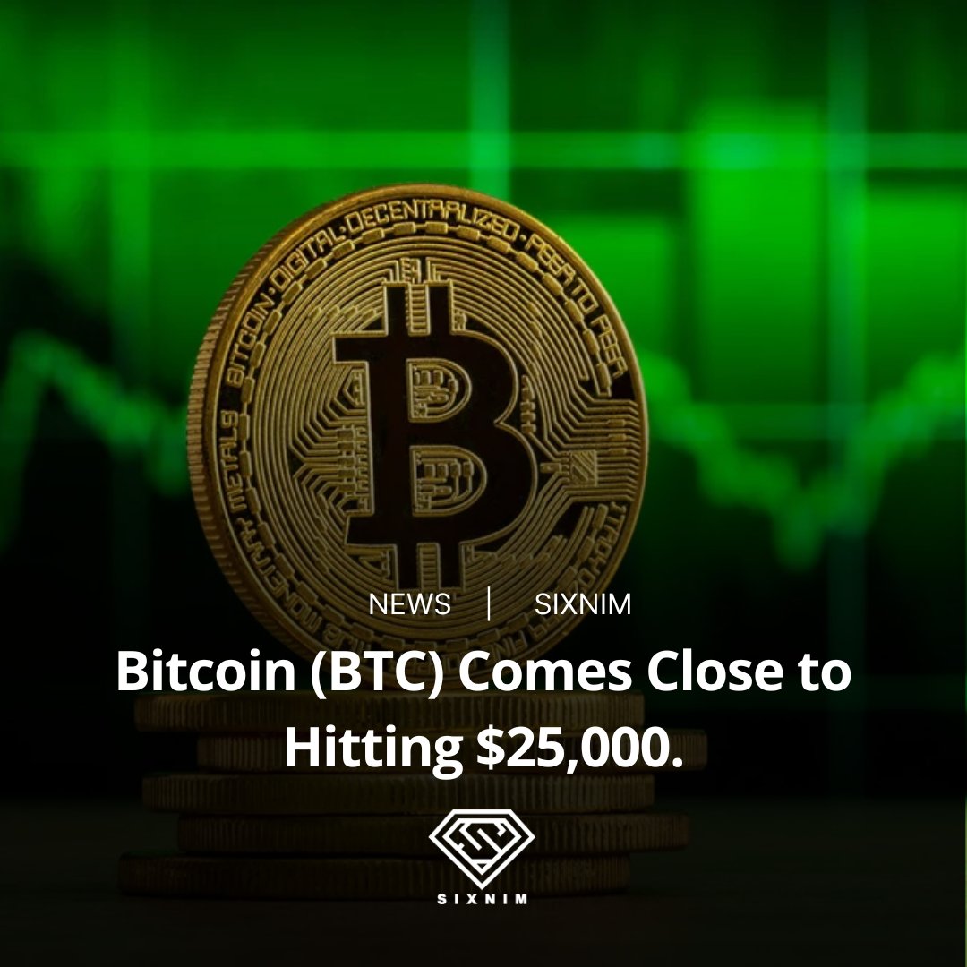 SixNim9's tweet photo. Bitcoin (BTC) saw a significant climb, nearly hitting $25,000 on the Bitstamp exchange earlier today. The flagship cryptocurrency is currently trading at $24,078. 

Source: https://t.co/RKq8eBTbc1 

#SixNim #blockchain #crypto #NFT #defi #BTC #ETH #BNB #metaverse https://t.co/2wf0w3WmTJ