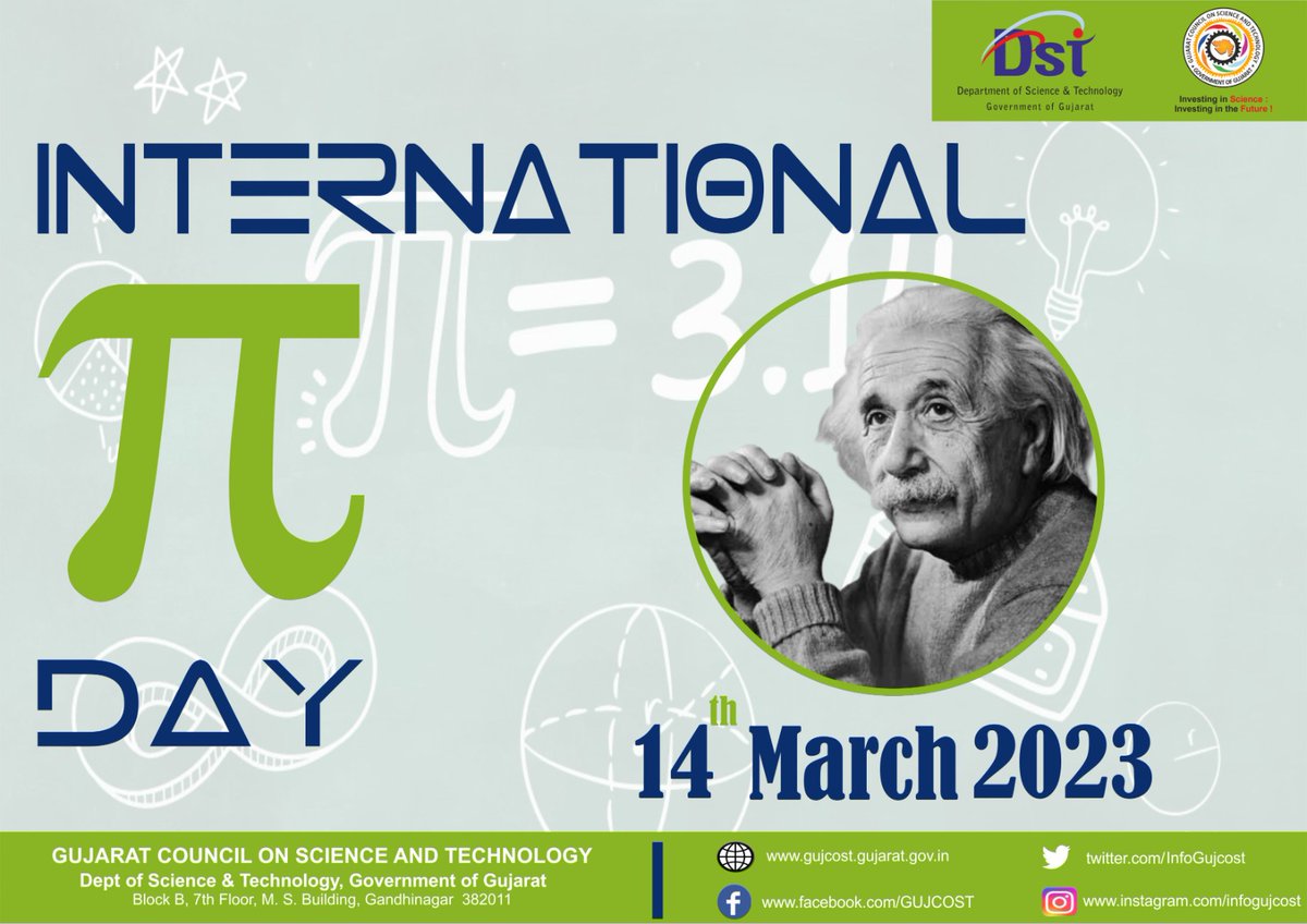 DrSangeetaRath3's tweet photo. @InfoGujcost @IYBSSD2022 @dstGujarat @IndiaDST @vnehra @kuberdindor @CMOGuj @PMOIndia @narottamsahoo @InfoGujarat @GujScienceCity @CSIR_NIScPR Celebrating 144th birth anniversary of #NobelLaureate physicist Albert Einstein.
His significant work on #Theory of Relativity, PhotoelectricEffect, Avogadro’s Number, BrownianMovement, Quantum Theory of Light shaped the #ModernScience of today.
#PiDay
#ExploreSTEM https://t.co/jimBe9Uvn7