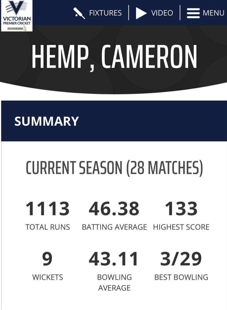 SwanseaCricket's tweet photo. Congratulations @Cameron_Hemp on a successful season in Melbourne. 
🏆🥇

Looking forward to seeing you in a few weeks back at St Helen’s 🦢🏏 https://t.co/rqcyzJo59k