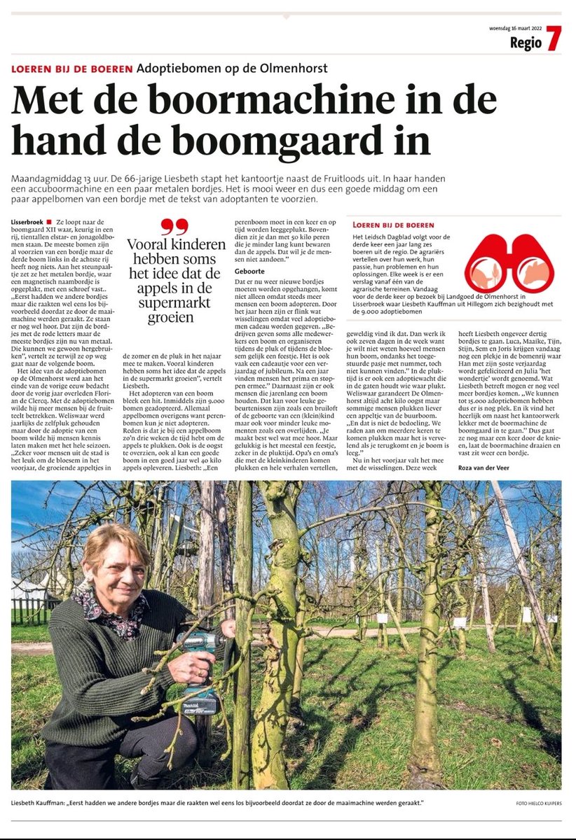 Mooi herkenbaar artikel. Waar voor mij zelfpluk en adoptie nevenactiteit is, is <a href="/Olmenhorst/">De Olmenhorst</a> de grote pionier in deze bedrijfstak. Groot of klein: de reacties van adoptanten zijn vergelijkbaar.