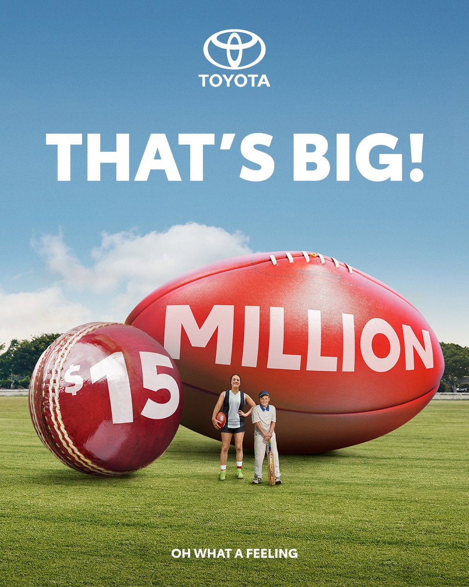 Toyota_Aus's tweet photo. Since 2008, the Toyota βGood Forβ¦β program has raised a whopping 15 million dollars for grassroots footy and cricket clubs around the country. How good is that? #GoodForFooty #GoodForCricket https://t.co/NWlaHwPvxc
