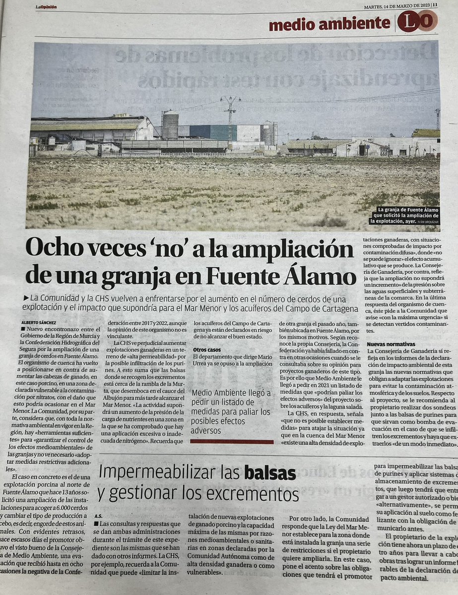 RosaRodaNews's tweet photo. 👉La CARM autoriza la ampliación de una granja porcina (hasta 6000 plazas de cebo) en cuenca vertiente del Mar Menor con 8 informes DESFAVORABLES de la CHS.

 👉¡Y a tomar puñetas el Mar Menor y el medio ambiente ! Lo de esta Región no tiene arreglo. Es lo que hay. https://t.co/13DuFNhnMH