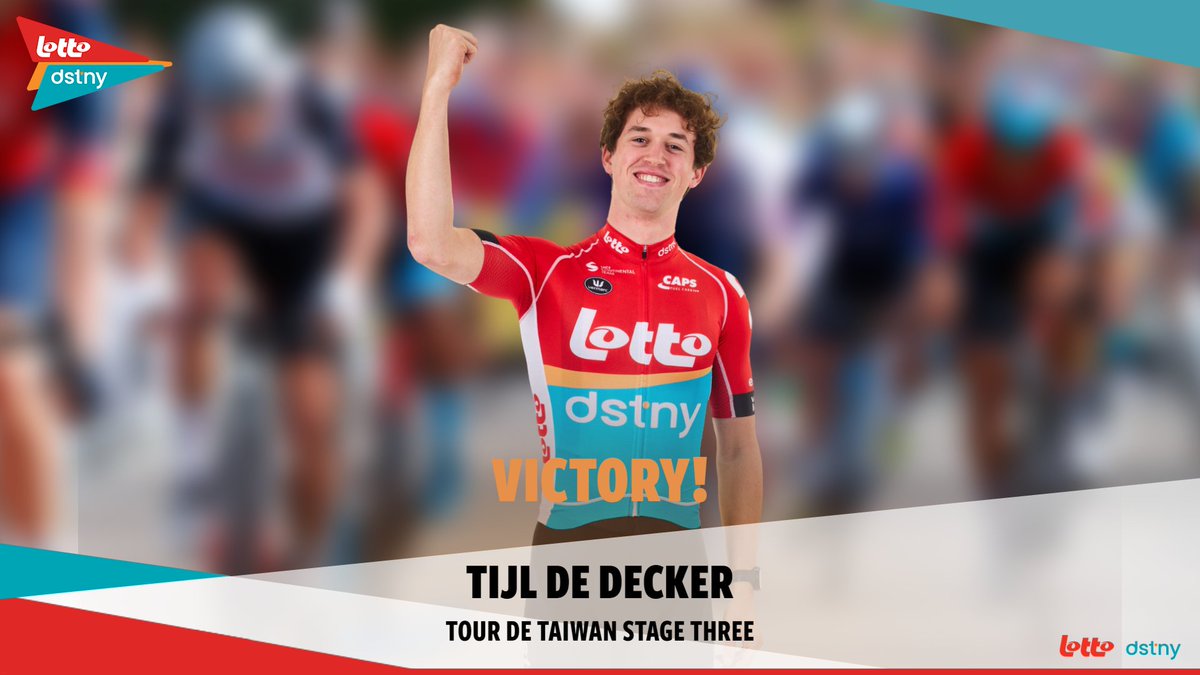 lottocycling_'s tweet photo. YEEEES! 🥳

Lotto Dstny Development rider Tijl De Decker sprints to victory in Tour de Taiwan stage three 💪 https://t.co/3wero2iksX