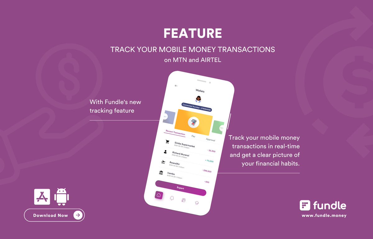 #FEATURE: The mobile money tracking feature helps users understand their financial habits. Download Fundle &amp; Try it Now
Android: smpl.is/15blg
iOS: smpl.is/15blh
#fundle #fundlemoney #RwOT